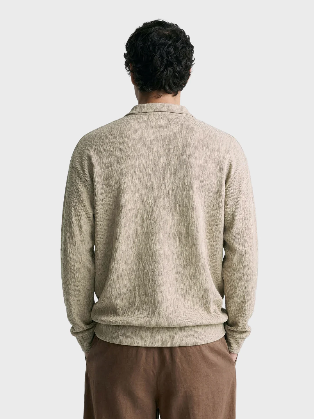 Men's Brown Oversized Fit Textured Casual T-Shirts - Image 4