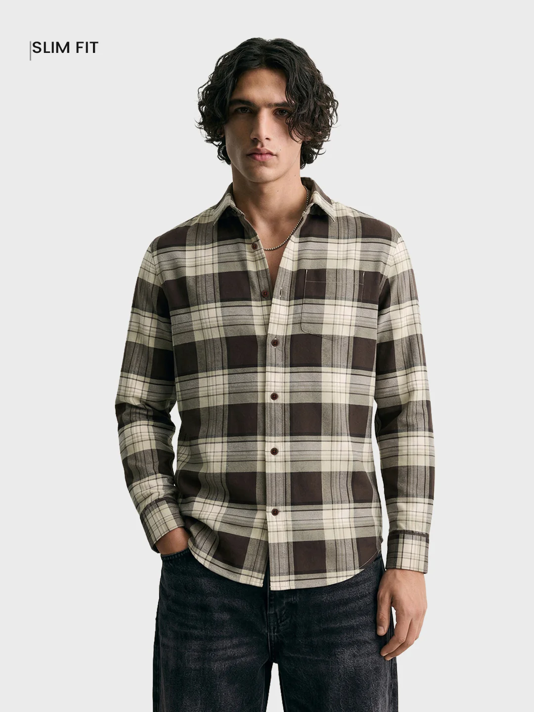 Men's Brown Regular Fit Checked Casual Shirt - Image 2
