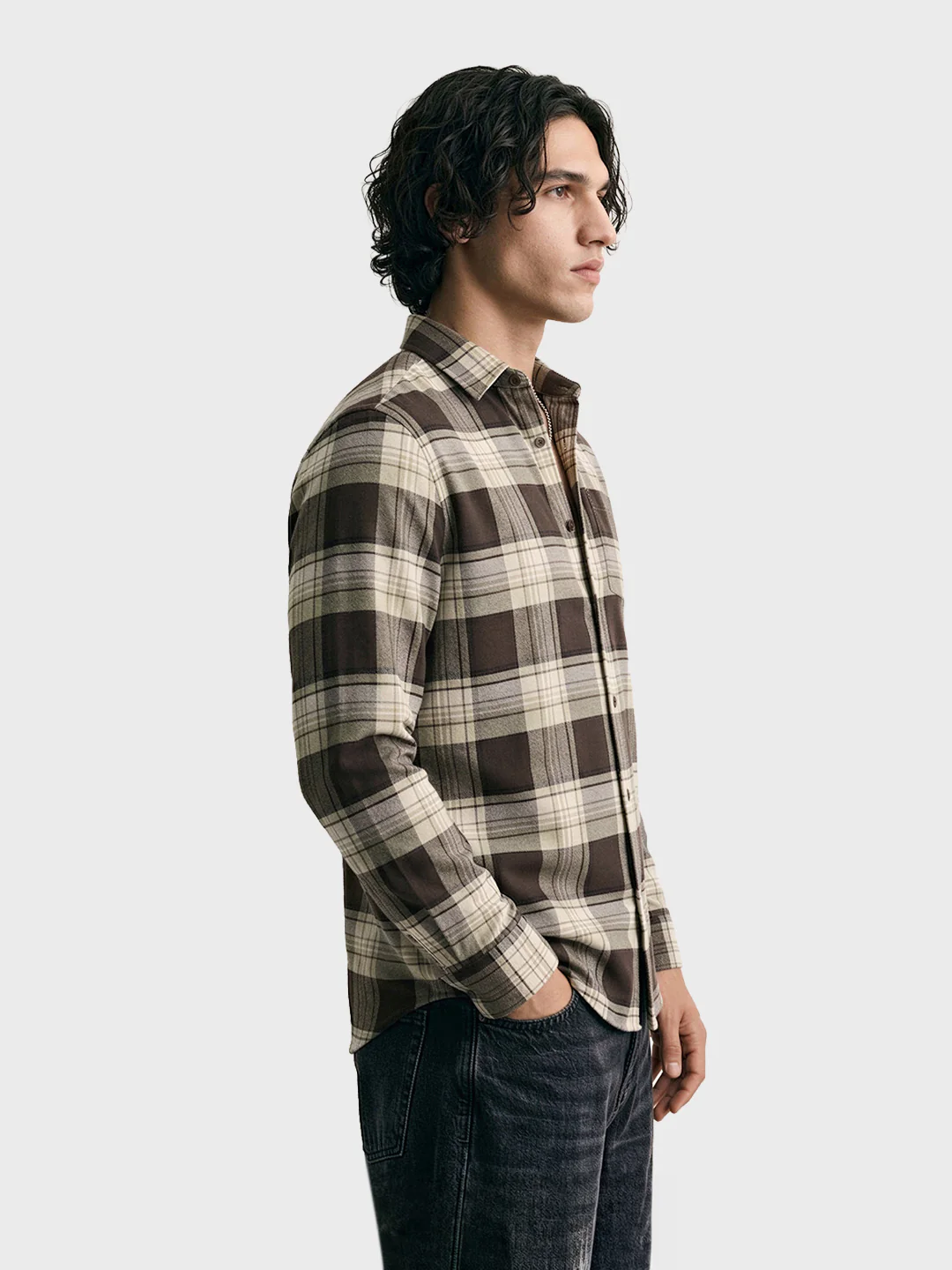 Men's Brown Regular Fit Checked Casual Shirt - Image 4