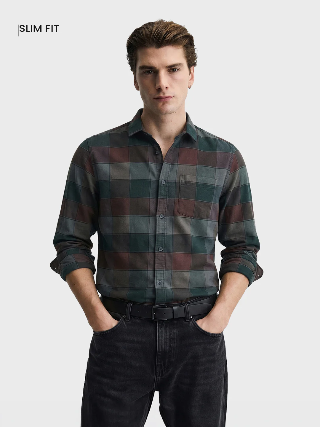 Men's Brown Slim Fit Checkered Casual Shirt - Image 2