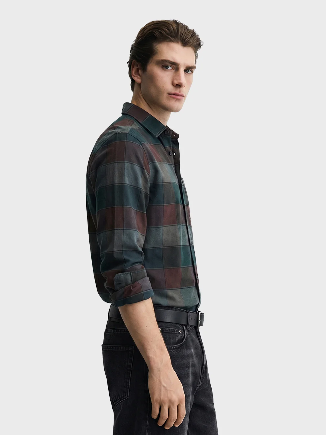 Men's Brown Slim Fit Checkered Casual Shirt - Image 3