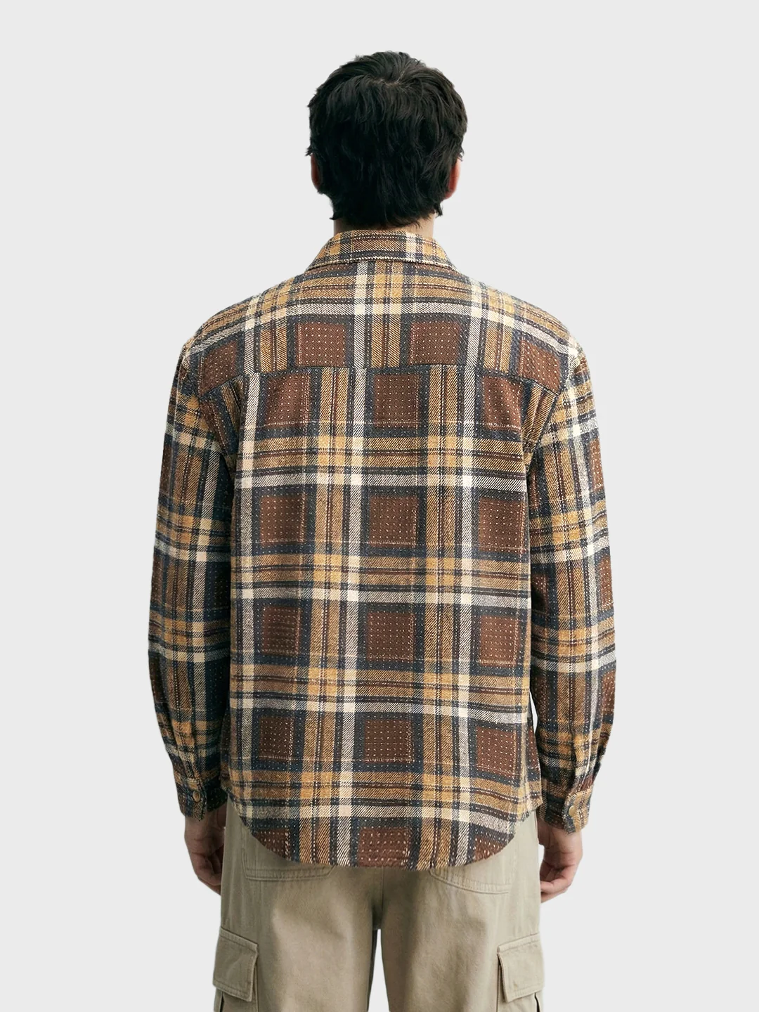 Men's Brown Regular Fit Checked Casual Shirt - Image 2