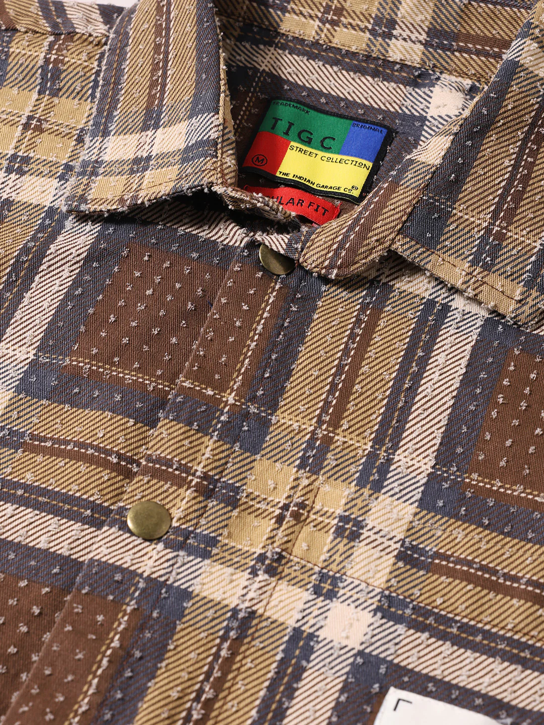 Men's Brown Regular Fit Checked Casual Shirt - Image 3
