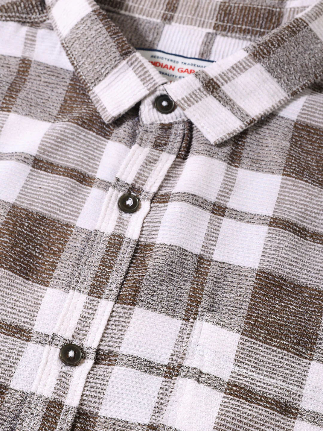 Men's Brown Regular Fit Checkered Casual Shirt - Image 3