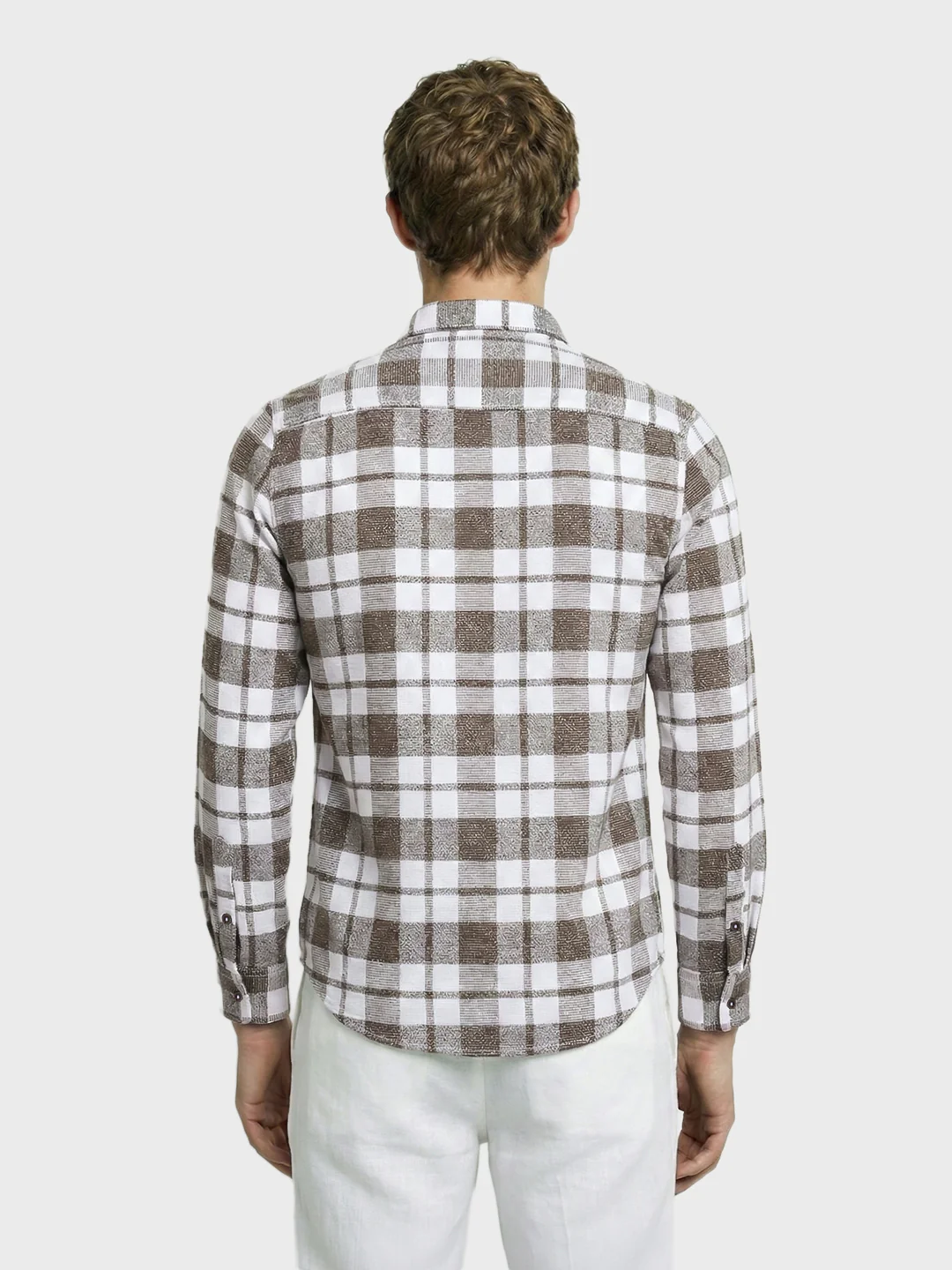 Men's Brown Regular Fit Checkered Casual Shirt - Image 4