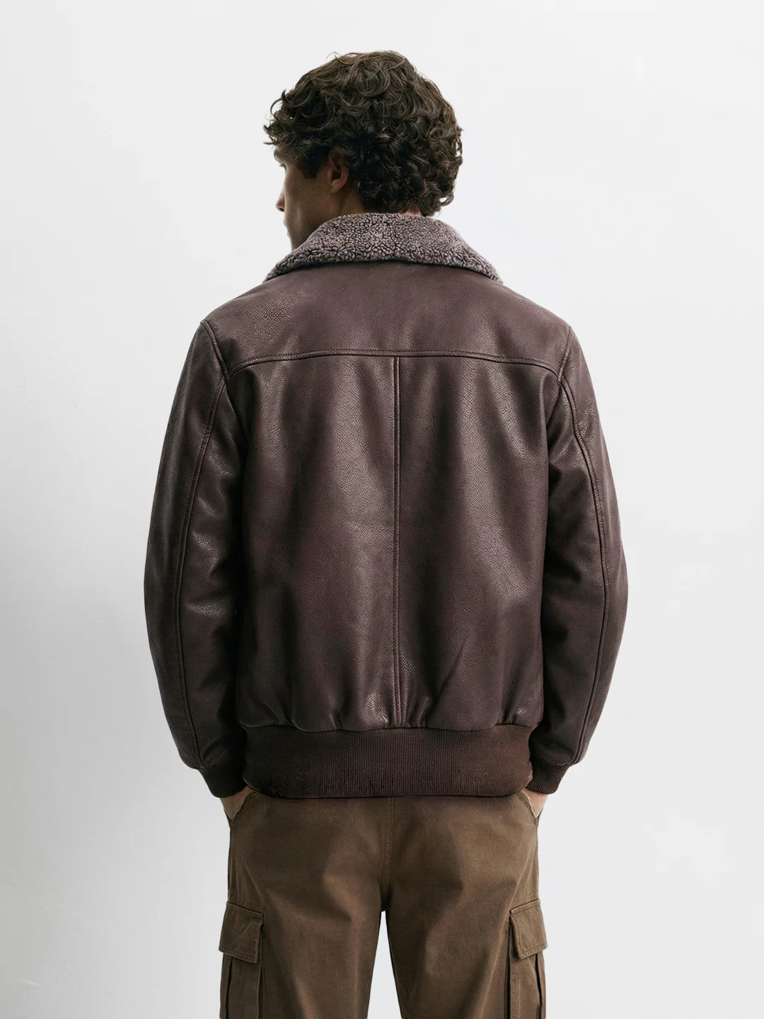 Men's Brown Regular Fit Embroided Casual Bomber Jacket - Image 2