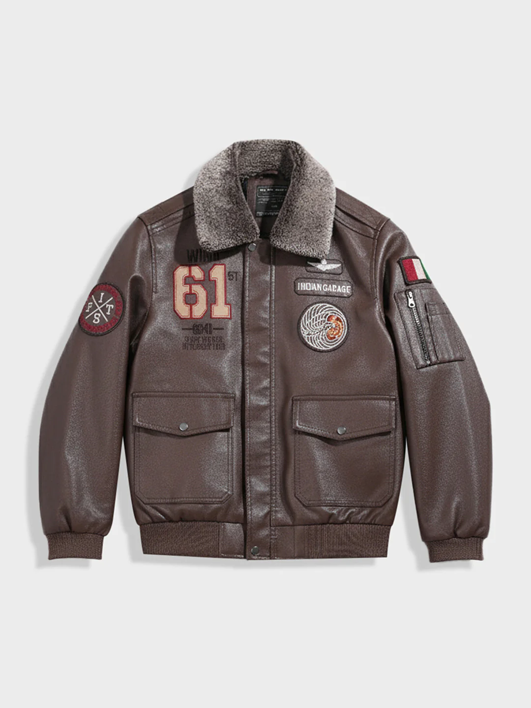 Men's Brown Regular Fit Embroided Casual Bomber Jacket - Image 3