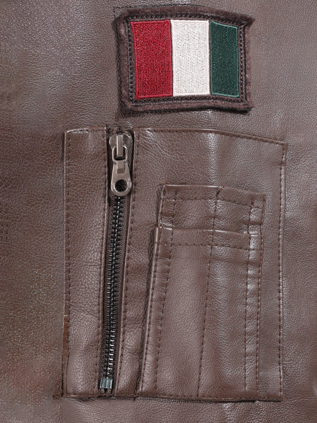 Men's Brown Regular Fit Embroided Casual Bomber Jacket - Image 6