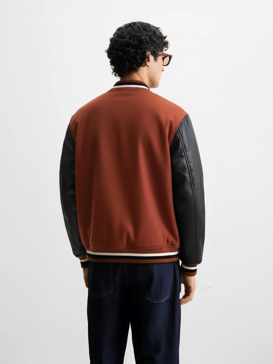 Men's Brown Regular Fit Embroided Casual Bomber Jacket - Image 2