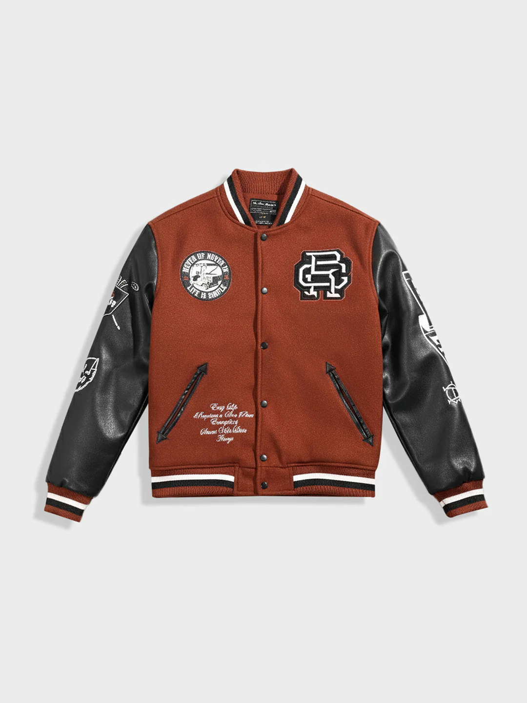 Men's Brown Regular Fit Embroided Casual Bomber Jacket - Image 3