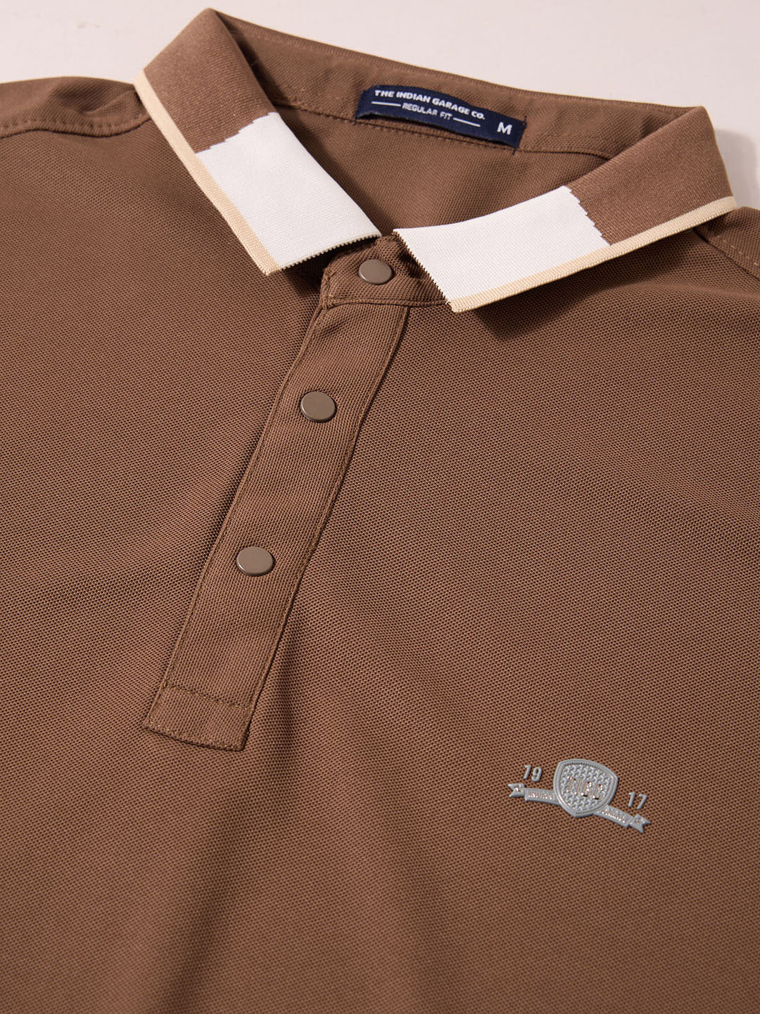 Men's Brown Regular Fit Embroidered Casual T-Shirts - Image 3