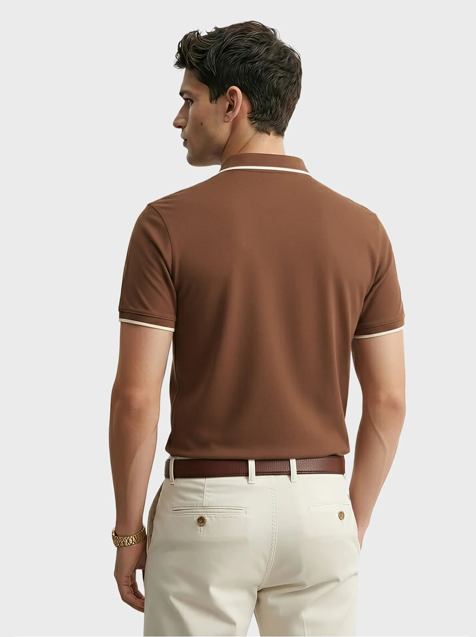 Men's Brown Regular Fit Embroidered Casual T-Shirts - Image 4