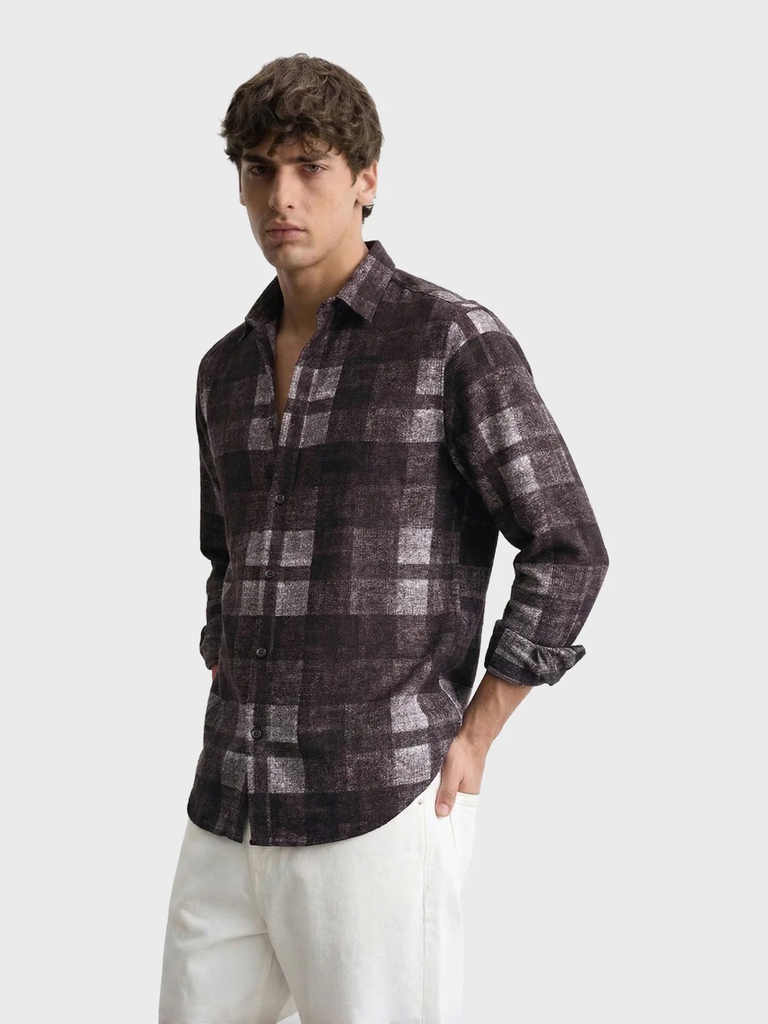 Men's Brown Regular Fit Checkered Casual Shirt - Image 4