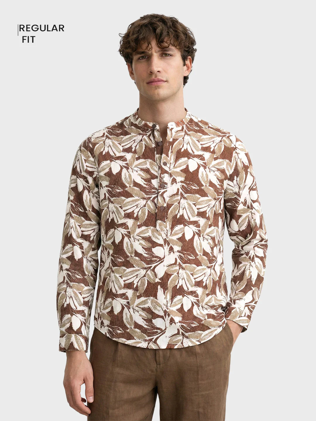 Men's Brown Regular Fit Printed Casual Shirts - Image 2