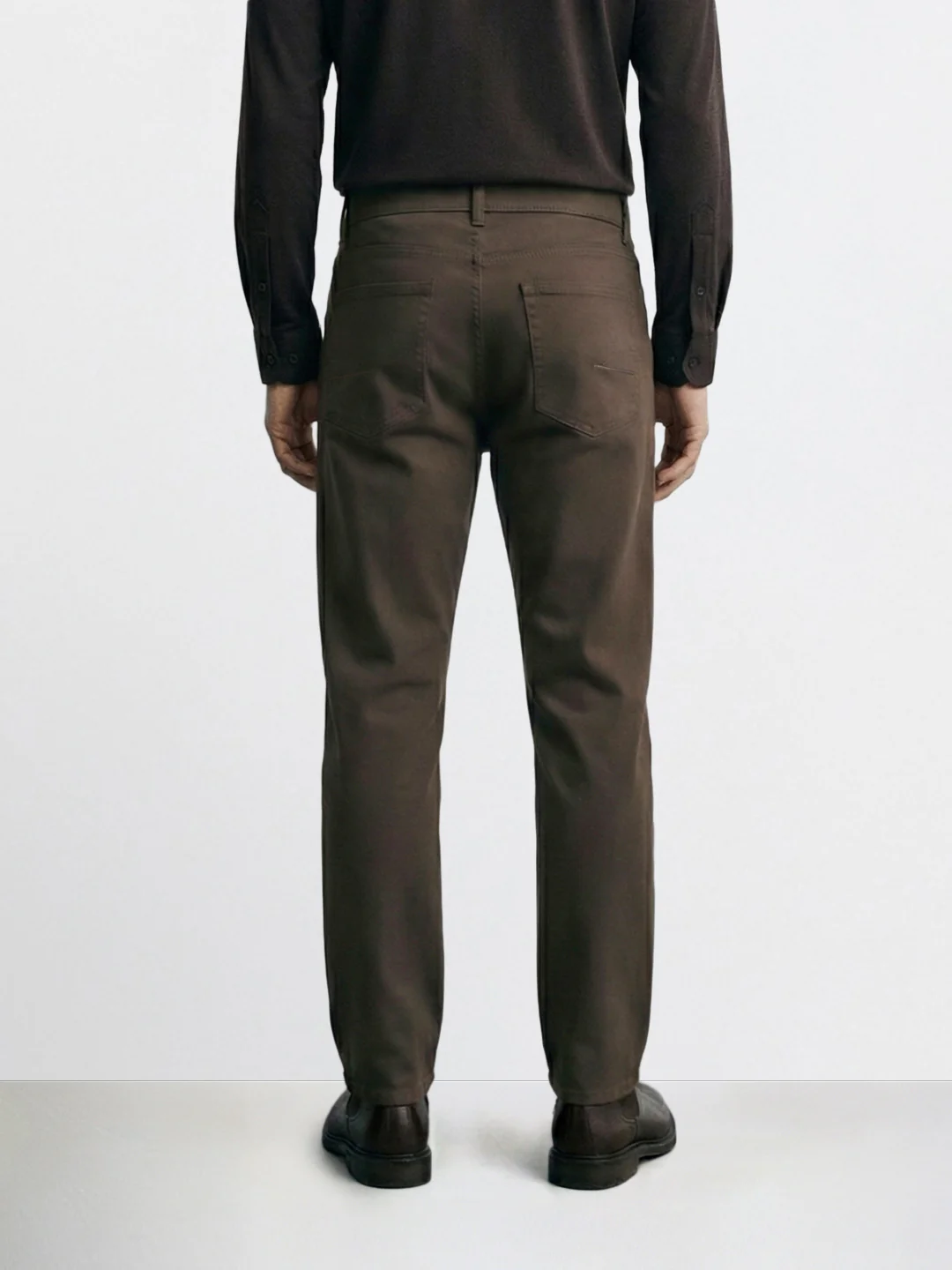 Men's Brown Regular Fit Solid Casual Chinos - Image 2