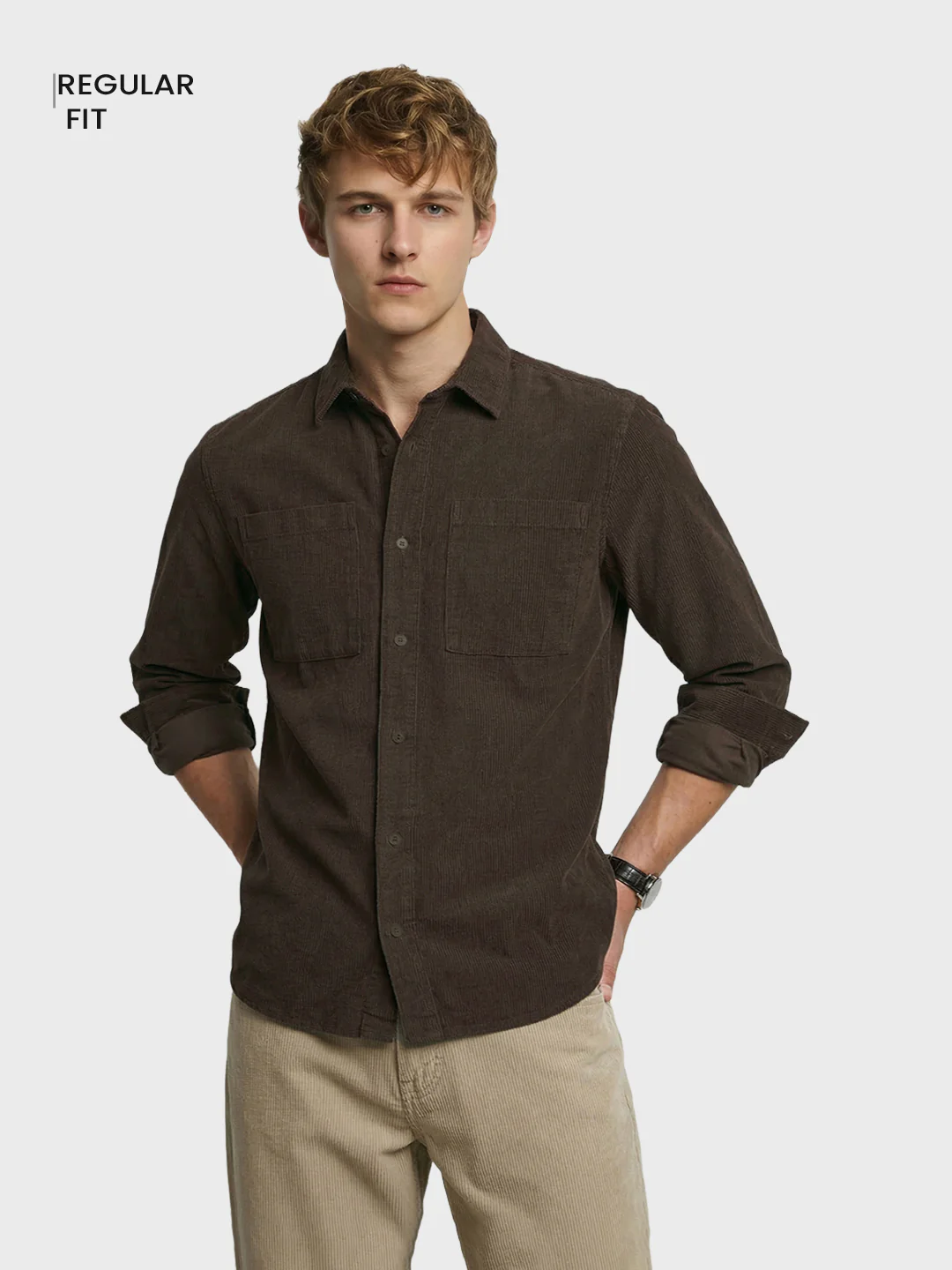 Men's Brown Regular Fit Solid Casual Shirt - Image 2