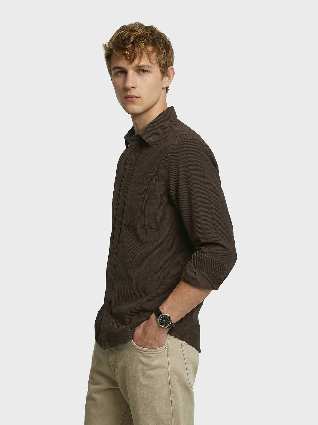 Men's Brown Regular Fit Solid Casual Shirt - Image 3