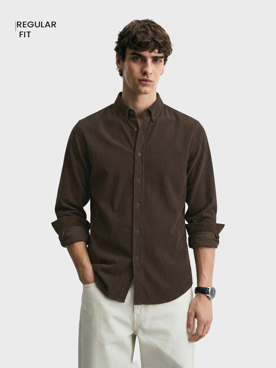 Men's Brown Regular Fit Solid Casual Shirt - Image 2