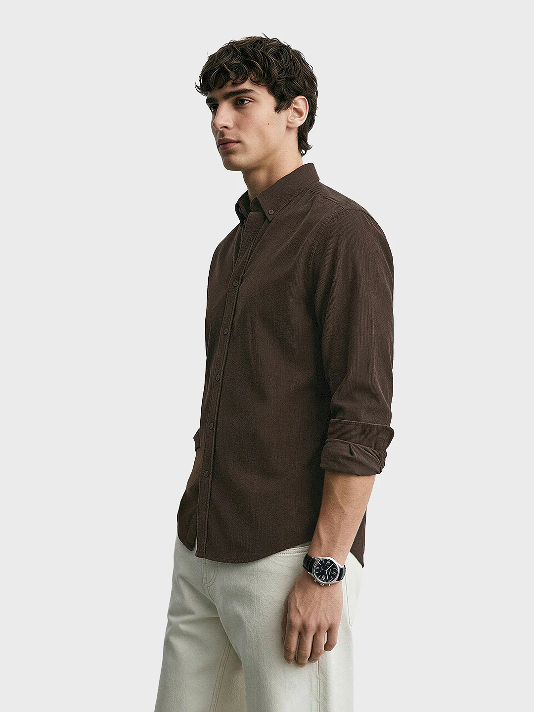 Men's Brown Regular Fit Solid Casual Shirt - Image 3