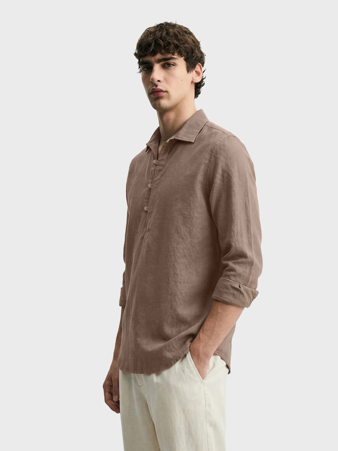 Men's Brown Regular Fit Solid Casual Shirts - Image 4