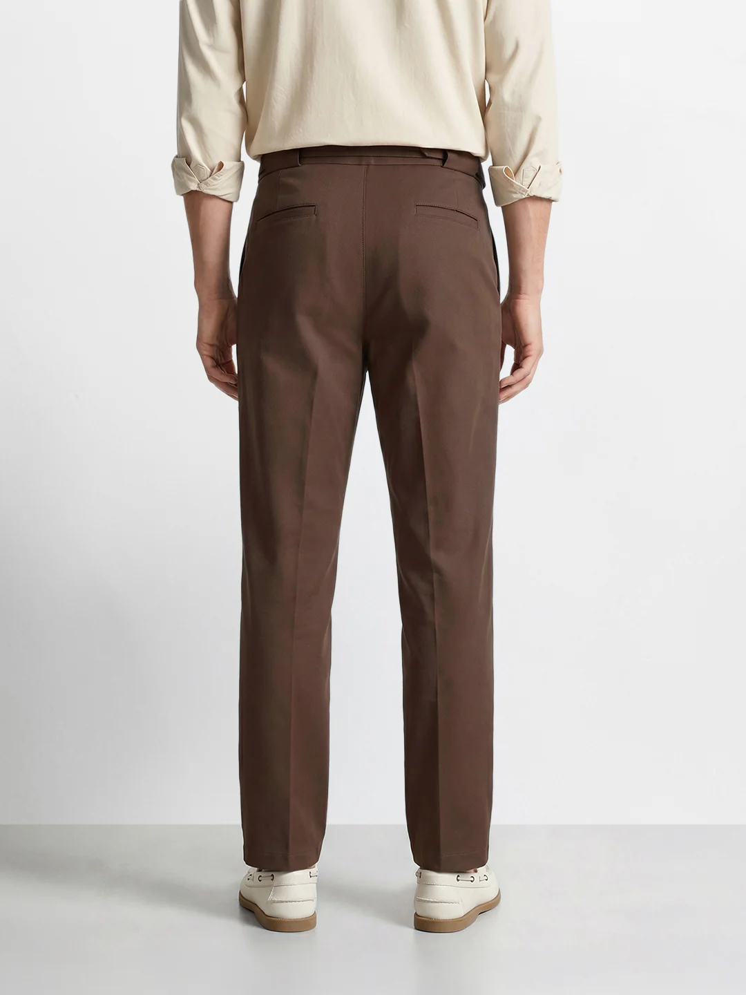 Men's Brown Regular Fit Solid Casual Trousers - Image 5