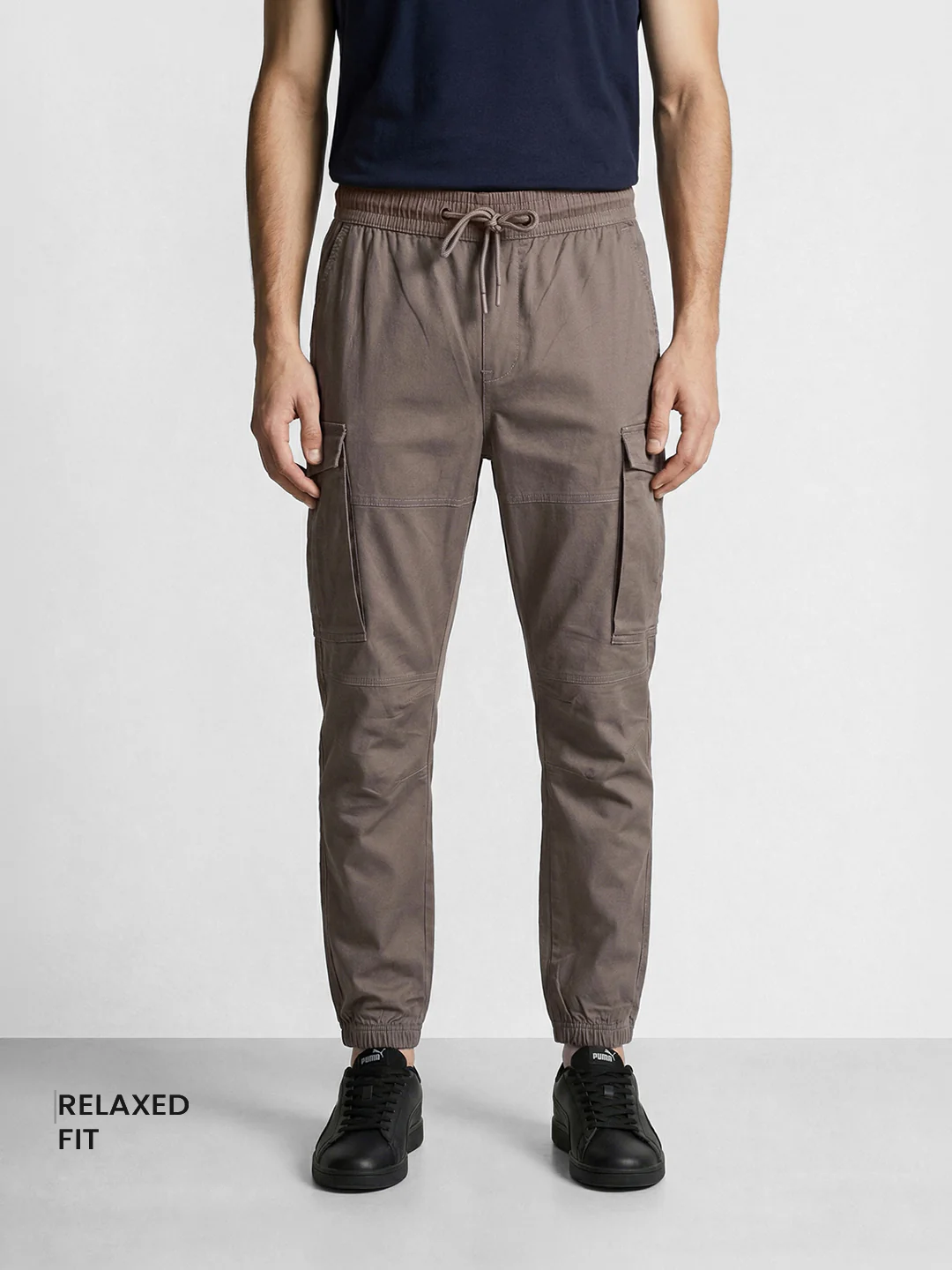 Men's Brown Regular Fit Solid Utility Cargo - Image 2