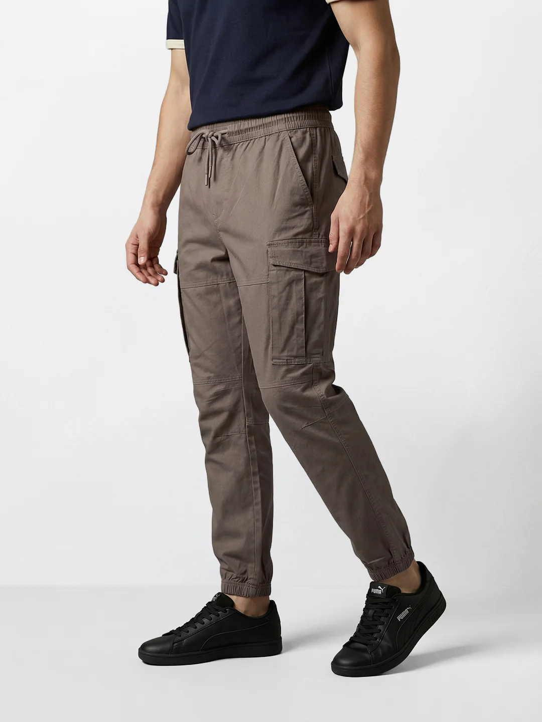 Men's Brown Regular Fit Solid Utility Cargo - Image 3