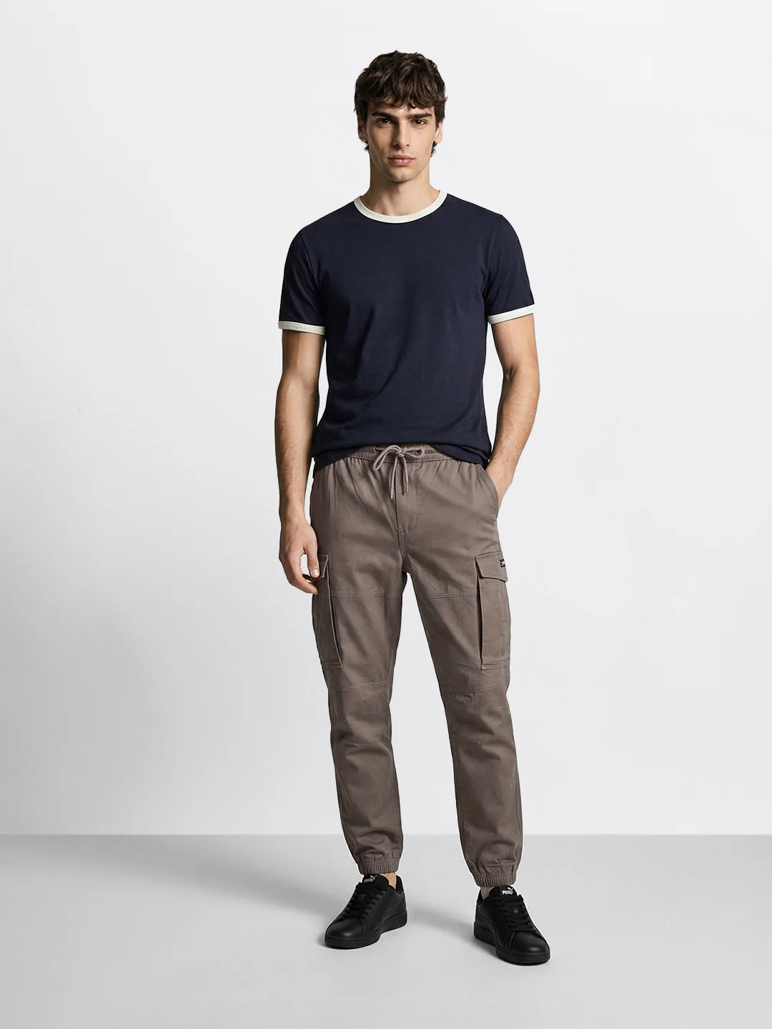 Men's Brown Regular Fit Solid Utility Cargo - Image 5
