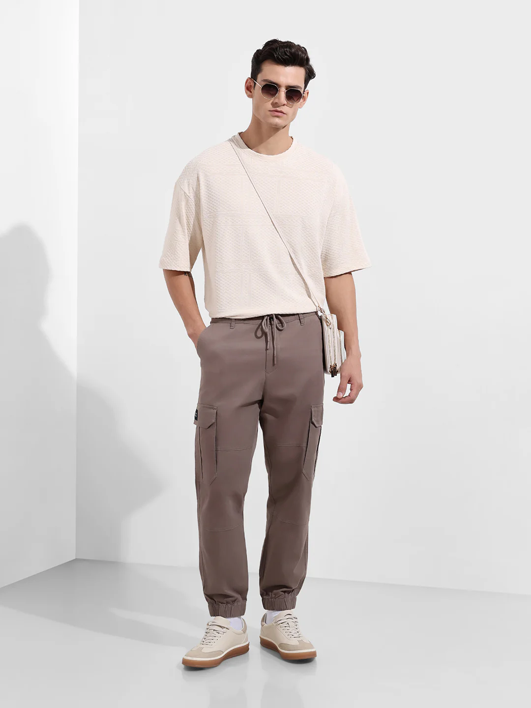 Men's Taupe Regular Fit Solid Utility Cargo - Image 2