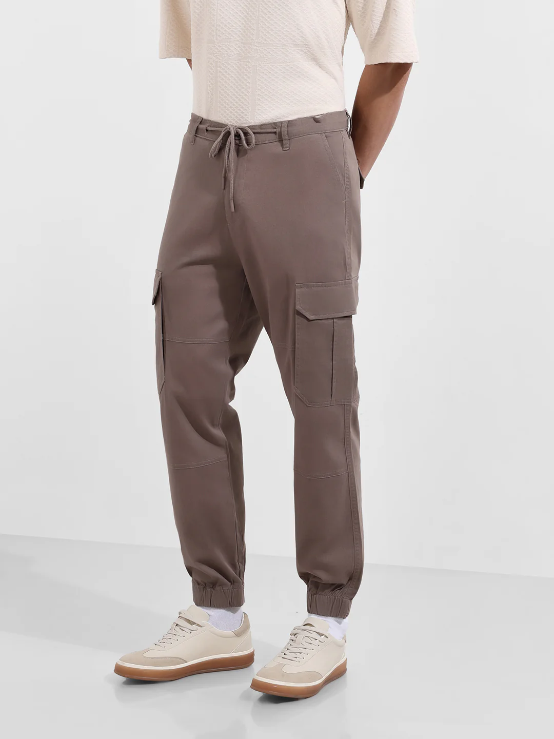 Men's Taupe Regular Fit Solid Utility Cargo - Image 3