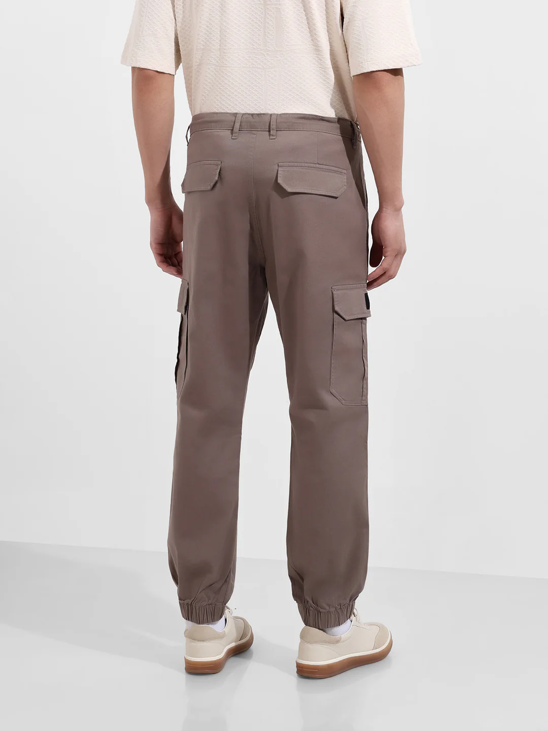 Men's Taupe Regular Fit Solid Utility Cargo - Image 5