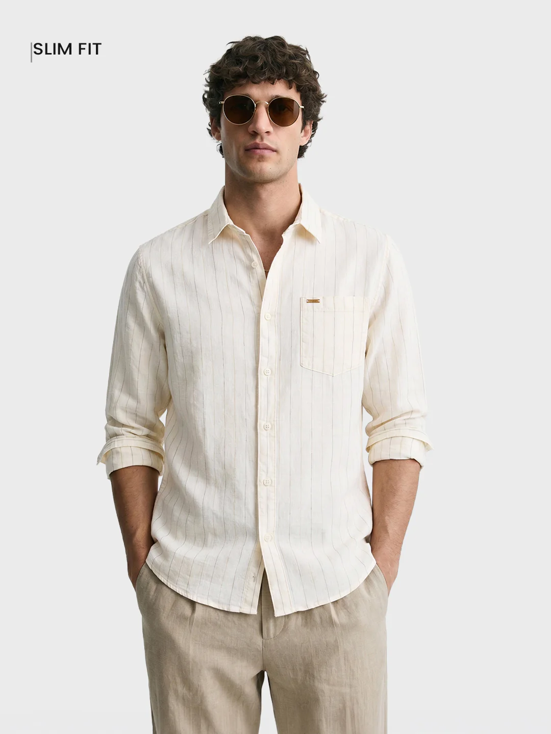 Men's Brown Regular Fit Striped Casual Shirts - Image 2