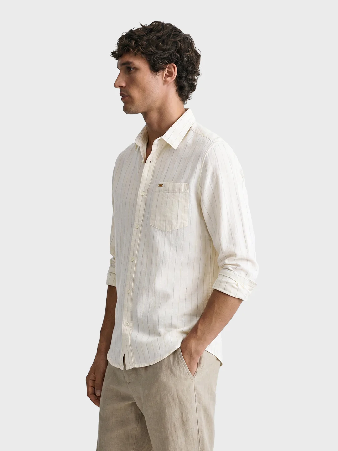 Men's Brown Regular Fit Striped Casual Shirts - Image 3