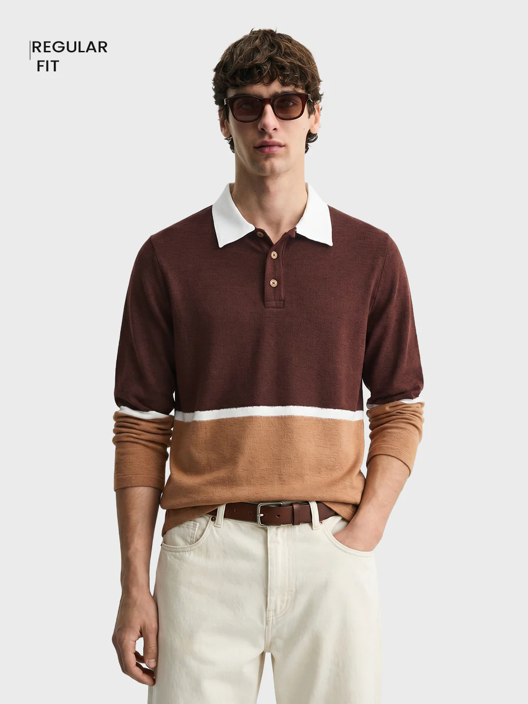 Men's Brown Regular Fit Striped Casual T-Shirt - Image 2