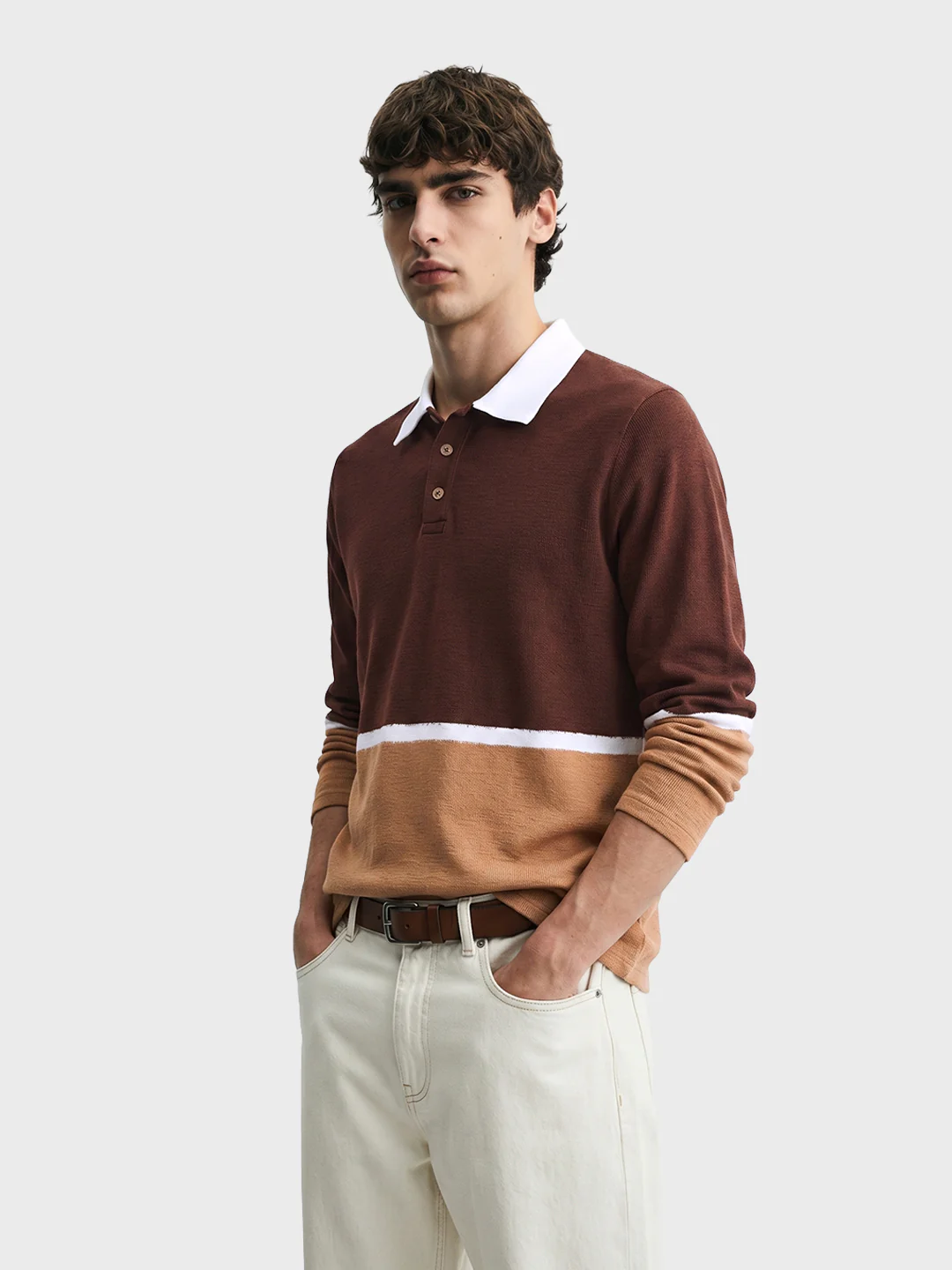 Men's Brown Regular Fit Striped Casual T-Shirt - Image 3