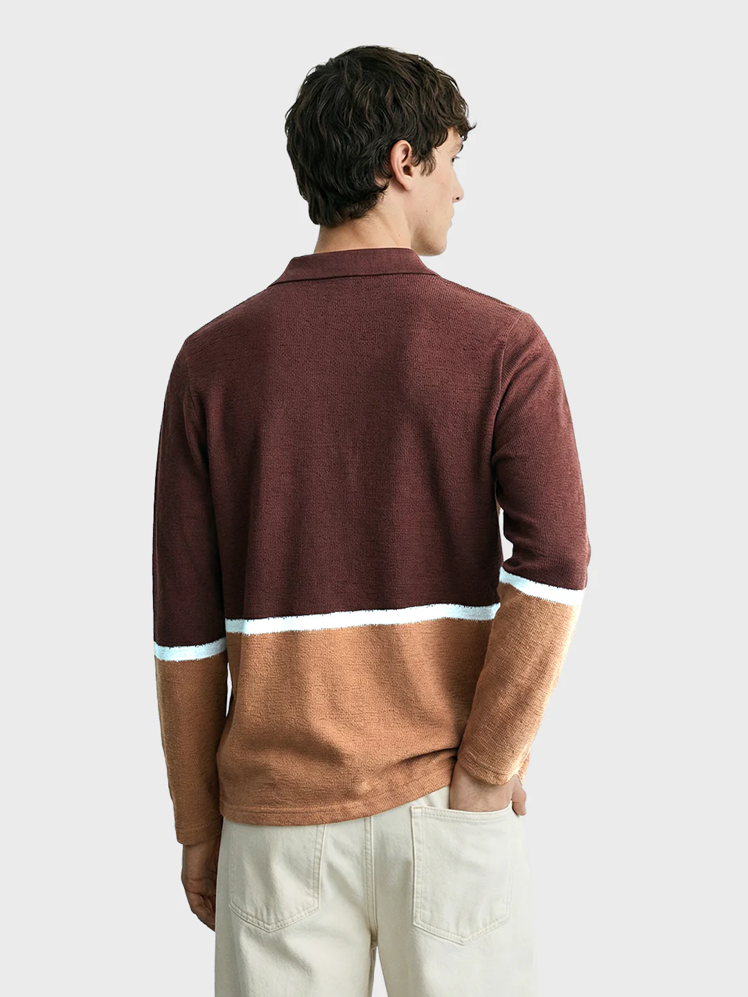 Men's Brown Regular Fit Striped Casual T-Shirt - Image 4