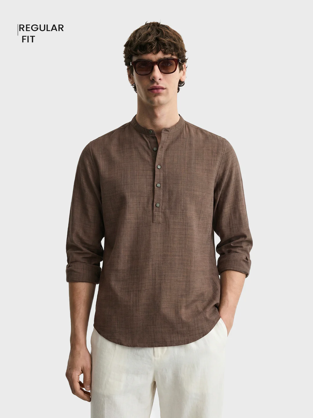 Men's Brown Regular Fit Solid Casual Shirt - Image 2