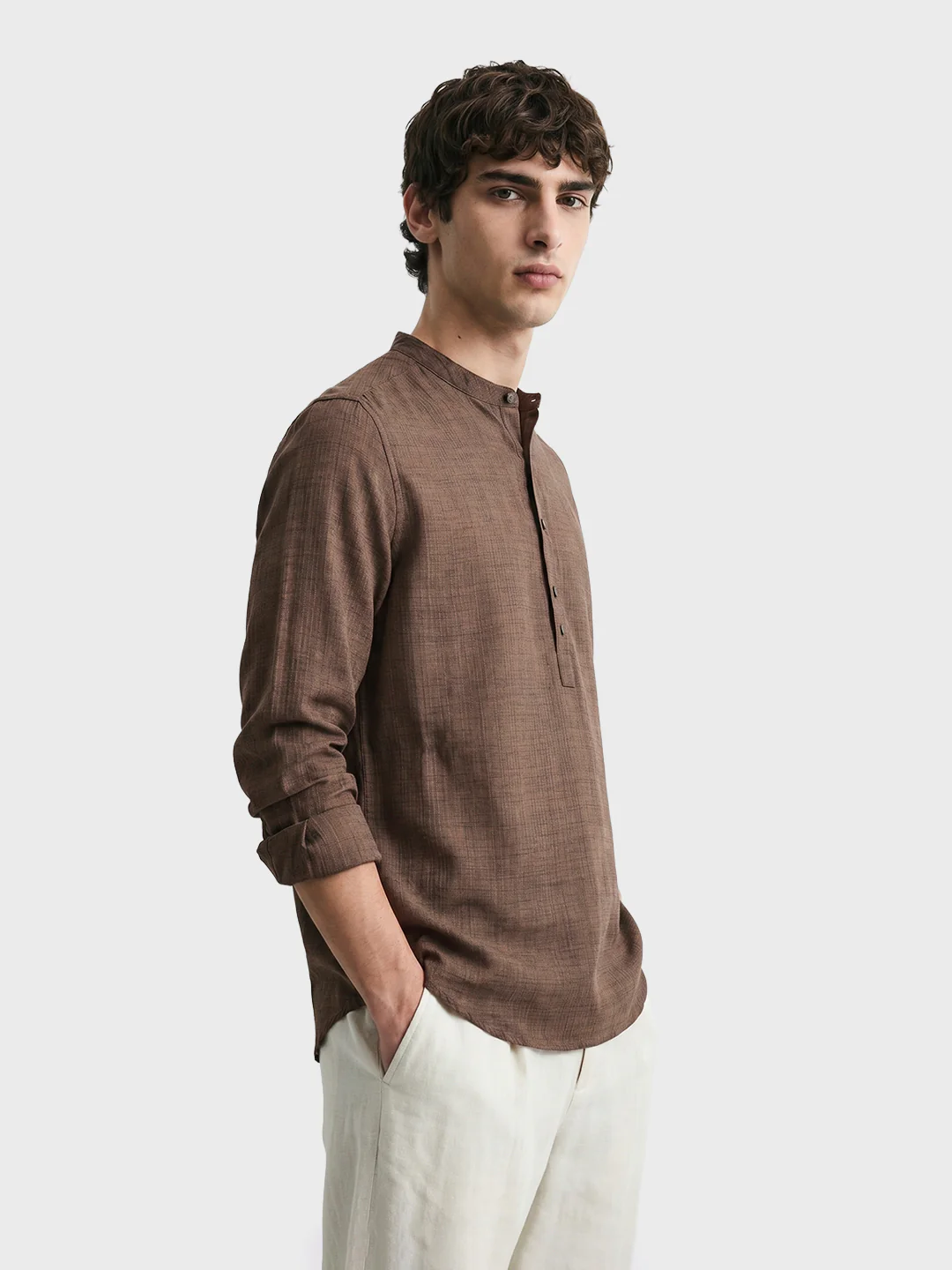 Men's Brown Regular Fit Solid Casual Shirt - Image 4
