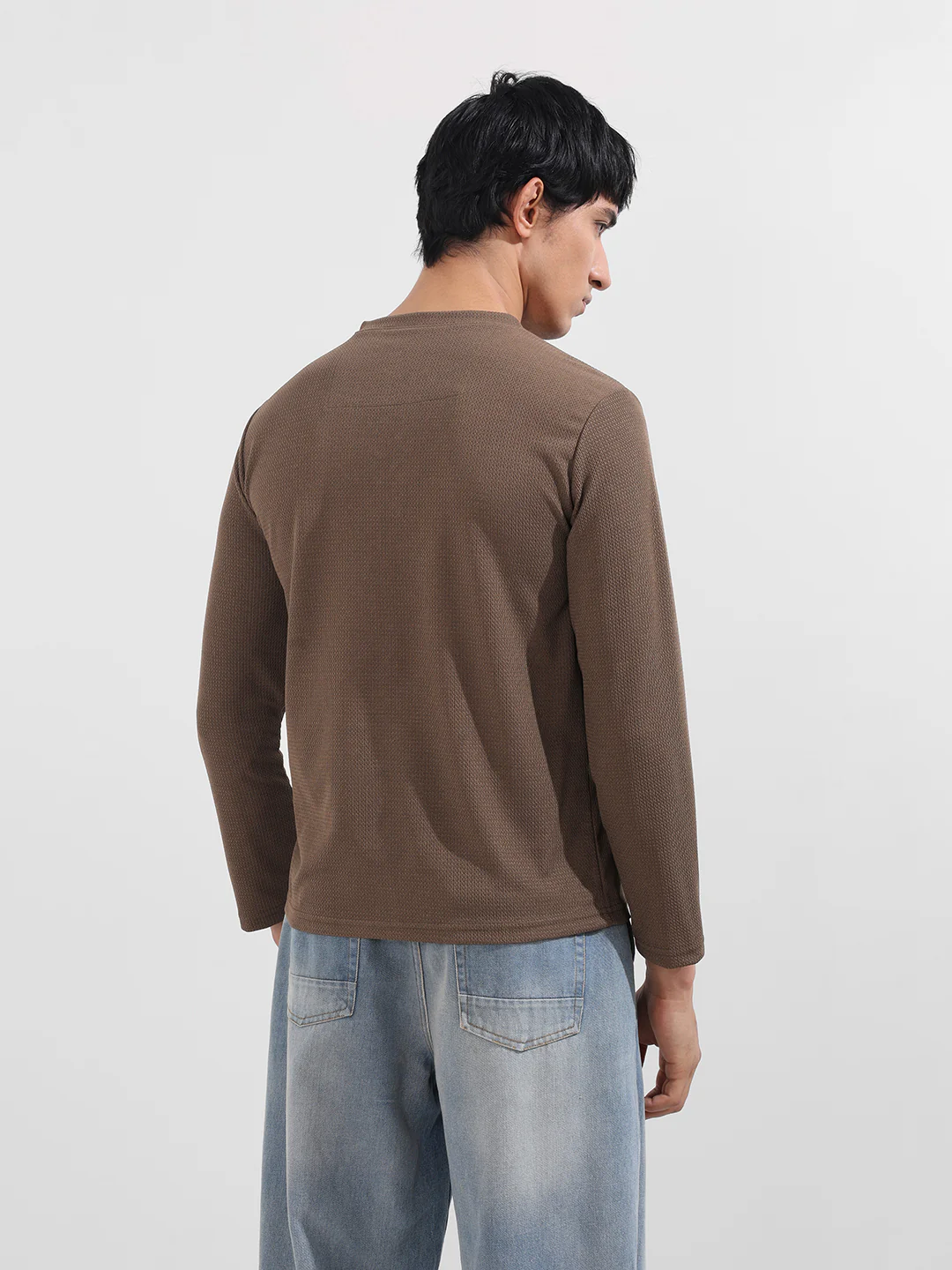 Men's Brown Regular Fit Textured Casual T-Shirt - Image 6
