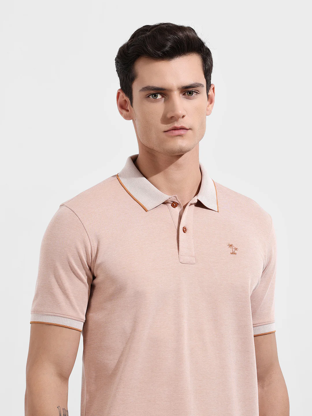 Men's Almond Regular Fit Textured Casual T-Shirt - Image 5