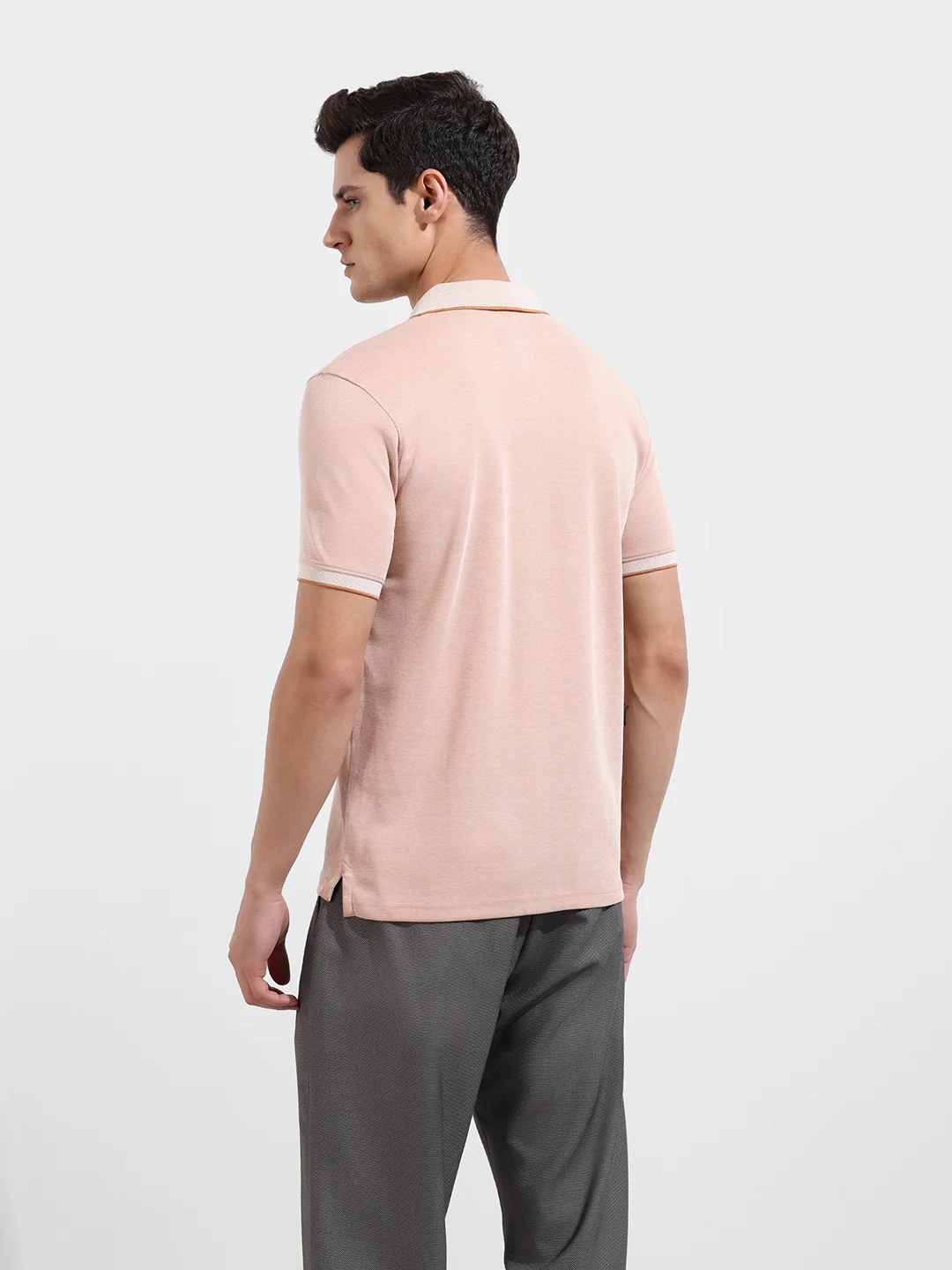 Men's Almond Regular Fit Textured Casual T-Shirt - Image 6