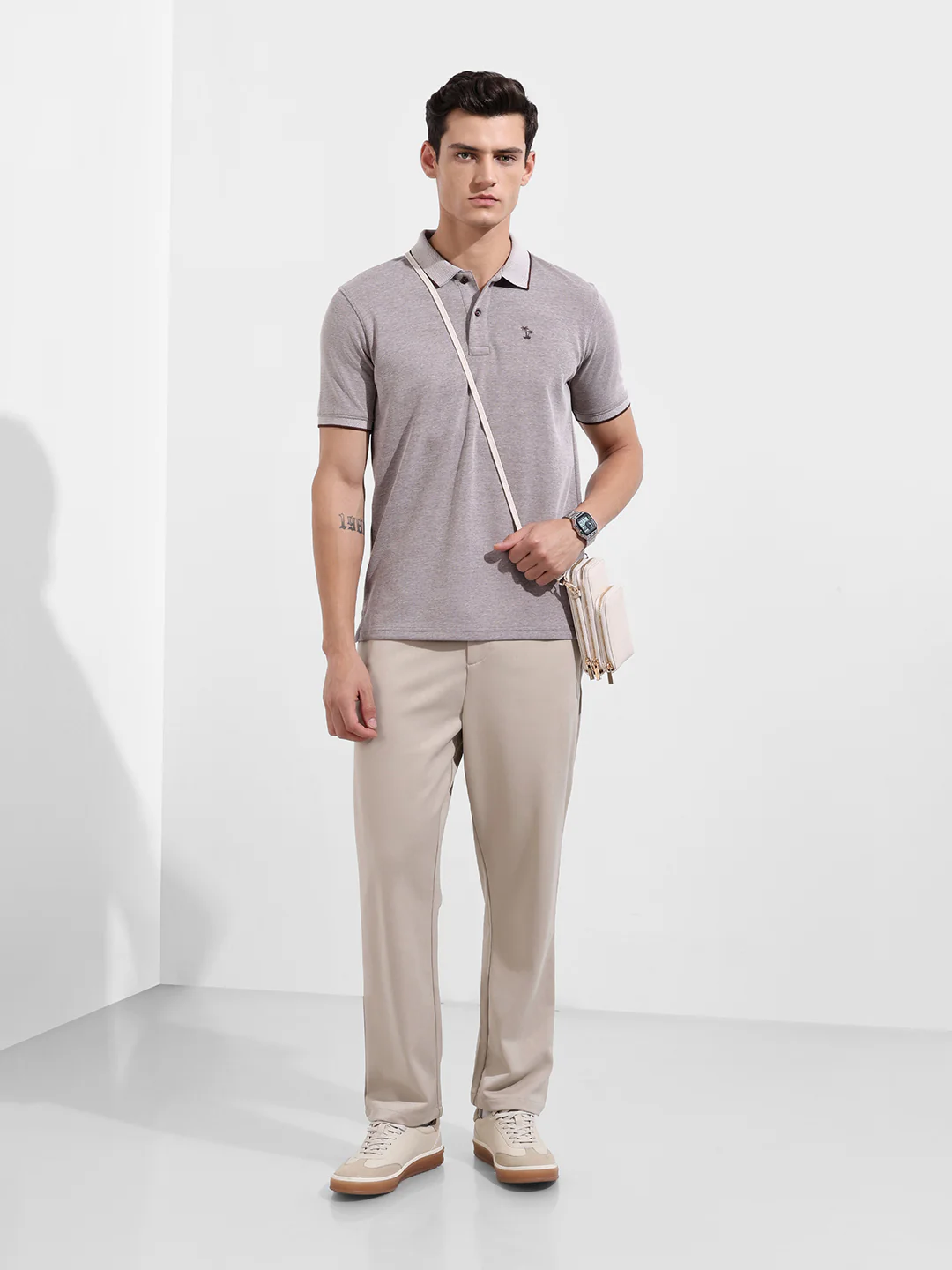 Men's Choco Regular Fit Textured Casual T-Shirt - Image 2