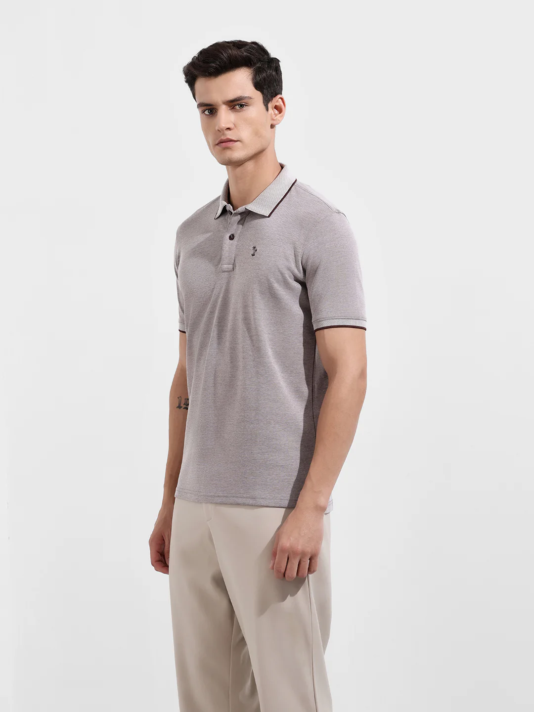 Men's Choco Regular Fit Textured Casual T-Shirt - Image 4