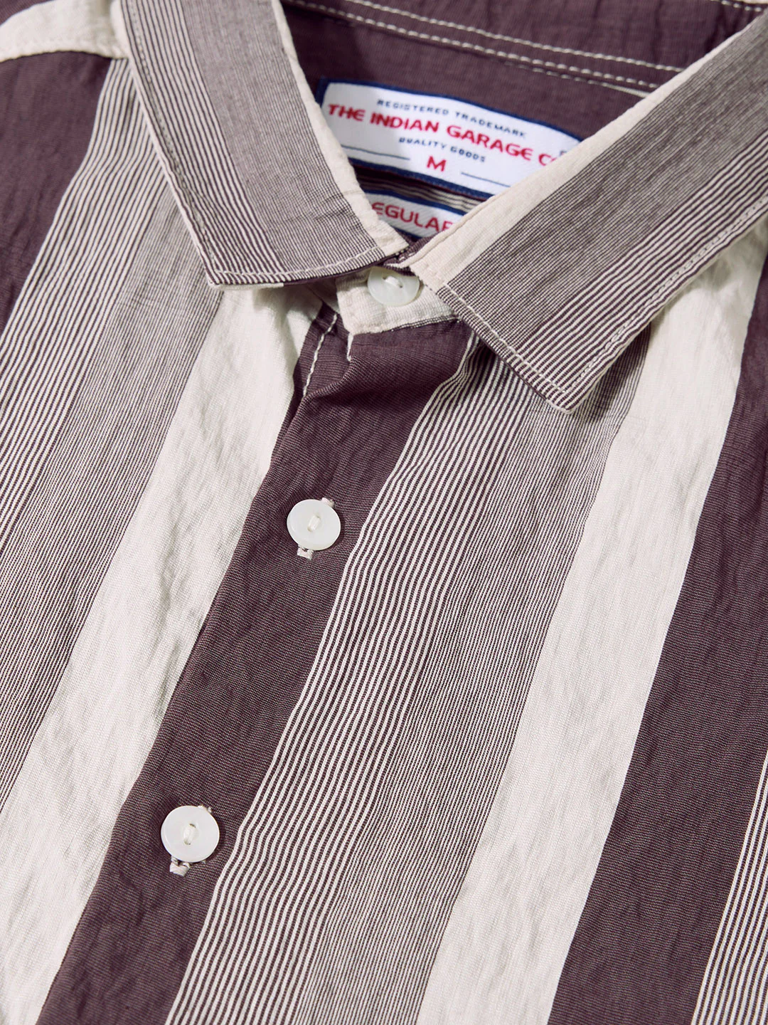 Men's Brown Regular Fit Vertical Stripes Casual Shirt - Image 3