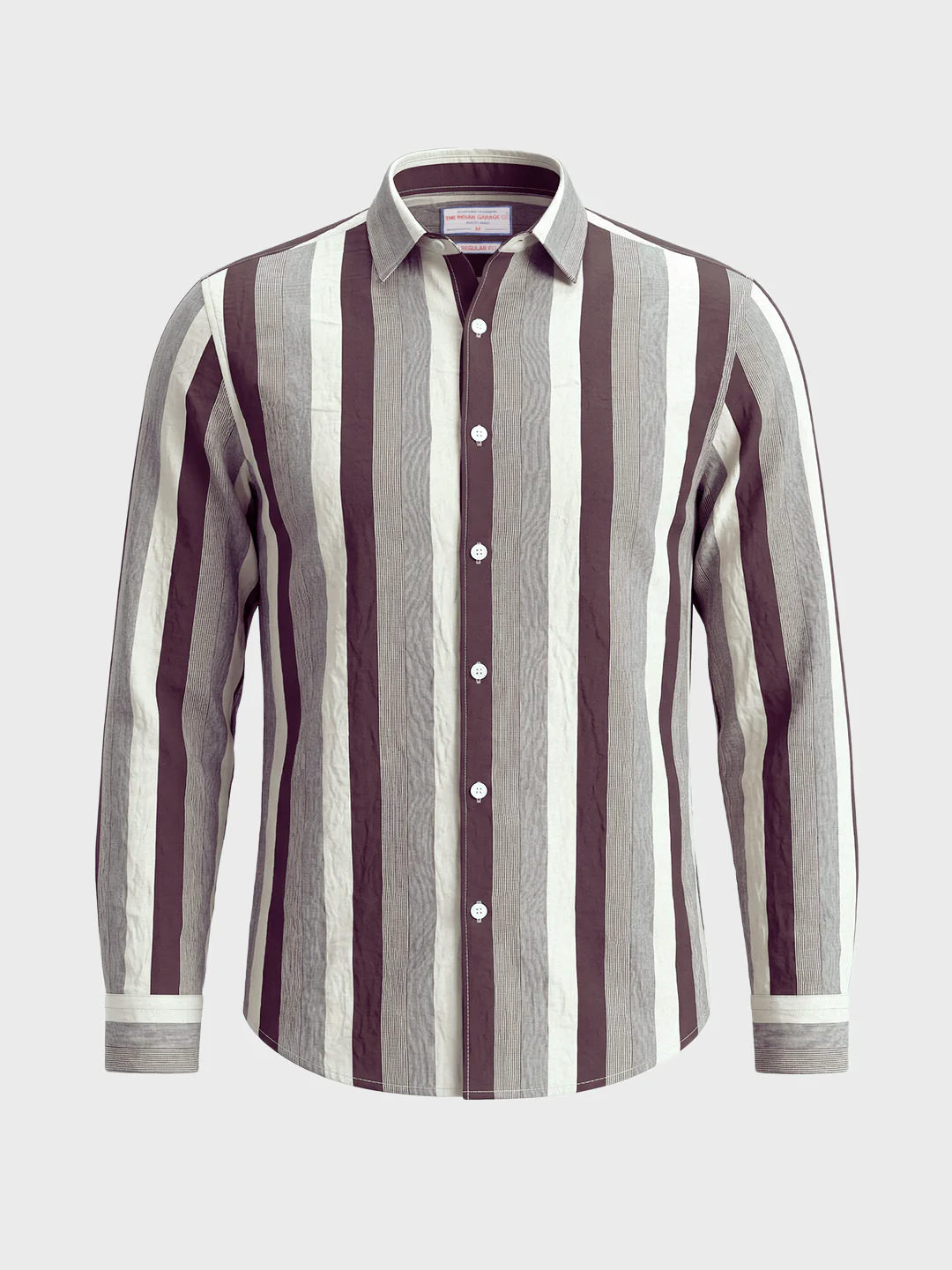 Men's Brown Regular Fit Vertical Stripes Casual Shirt - Image 6