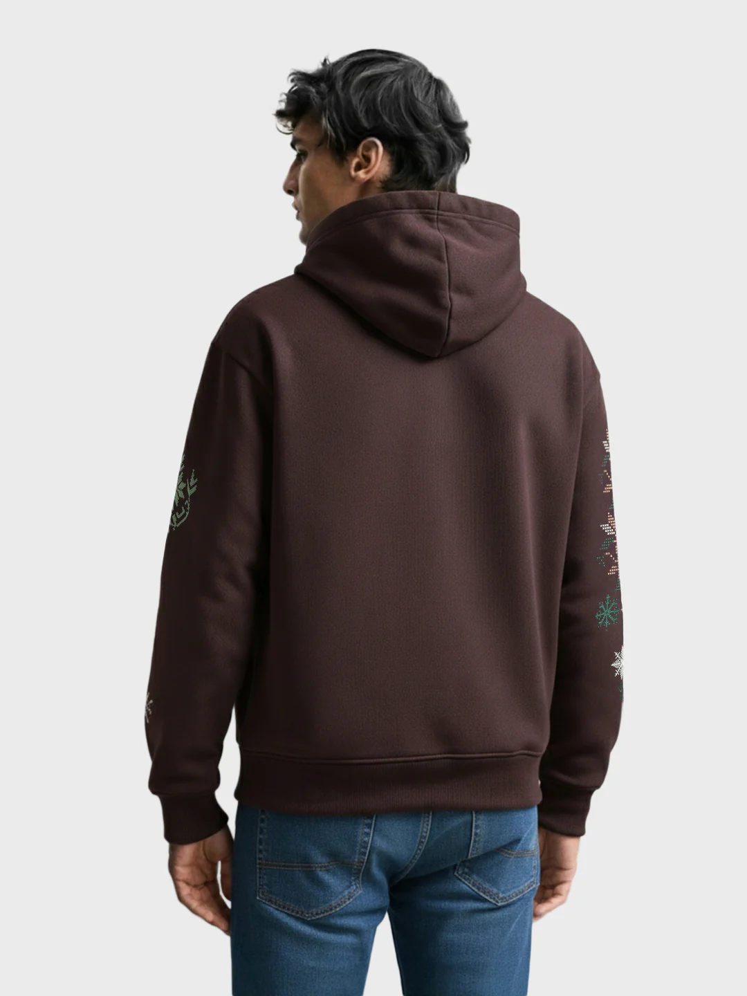 Men's Brown Relaxed Fit Embroided Casual Sweatshirt - Image 2