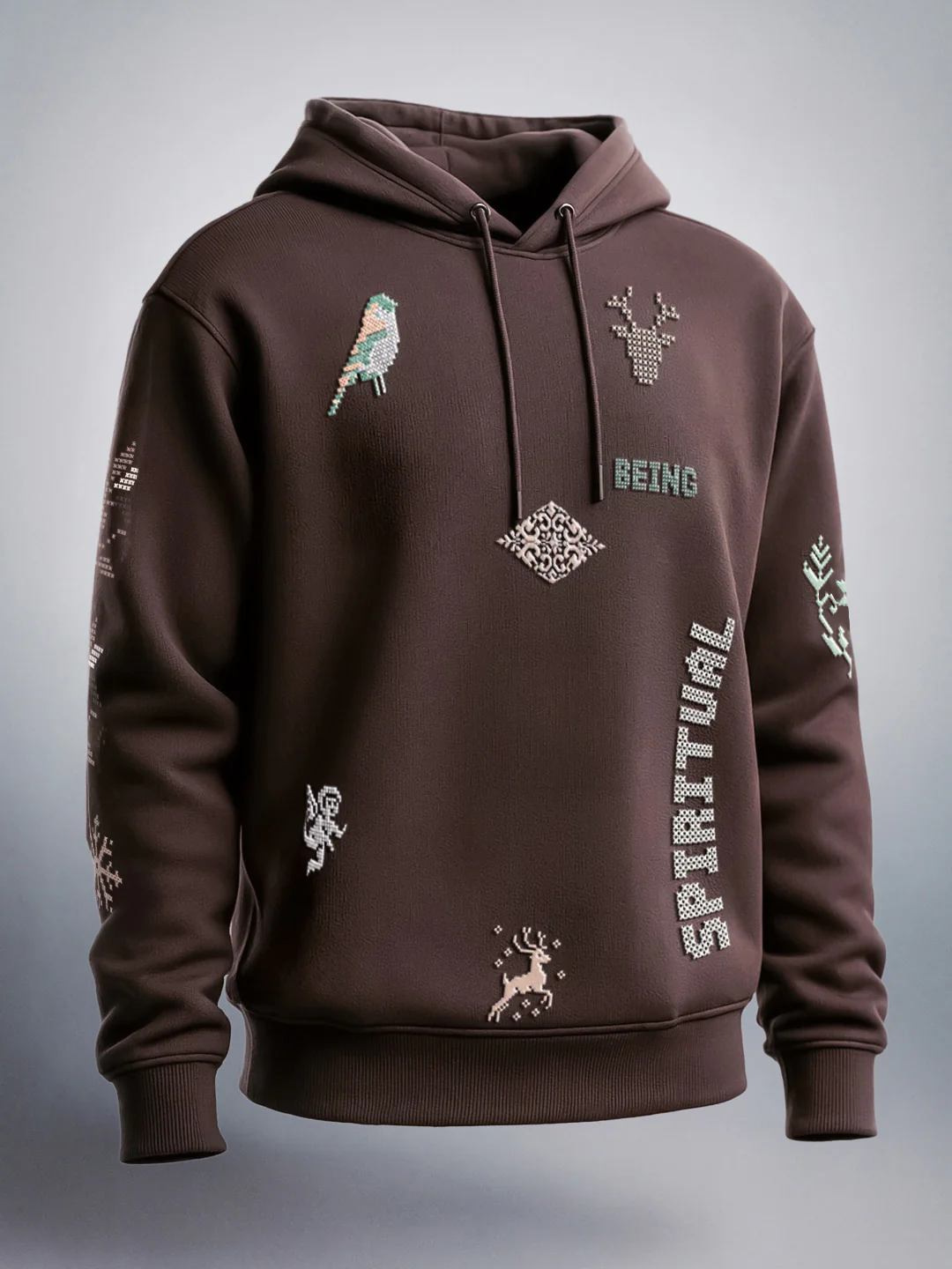 Men's Brown Relaxed Fit Embroided Casual Sweatshirt - Image 3