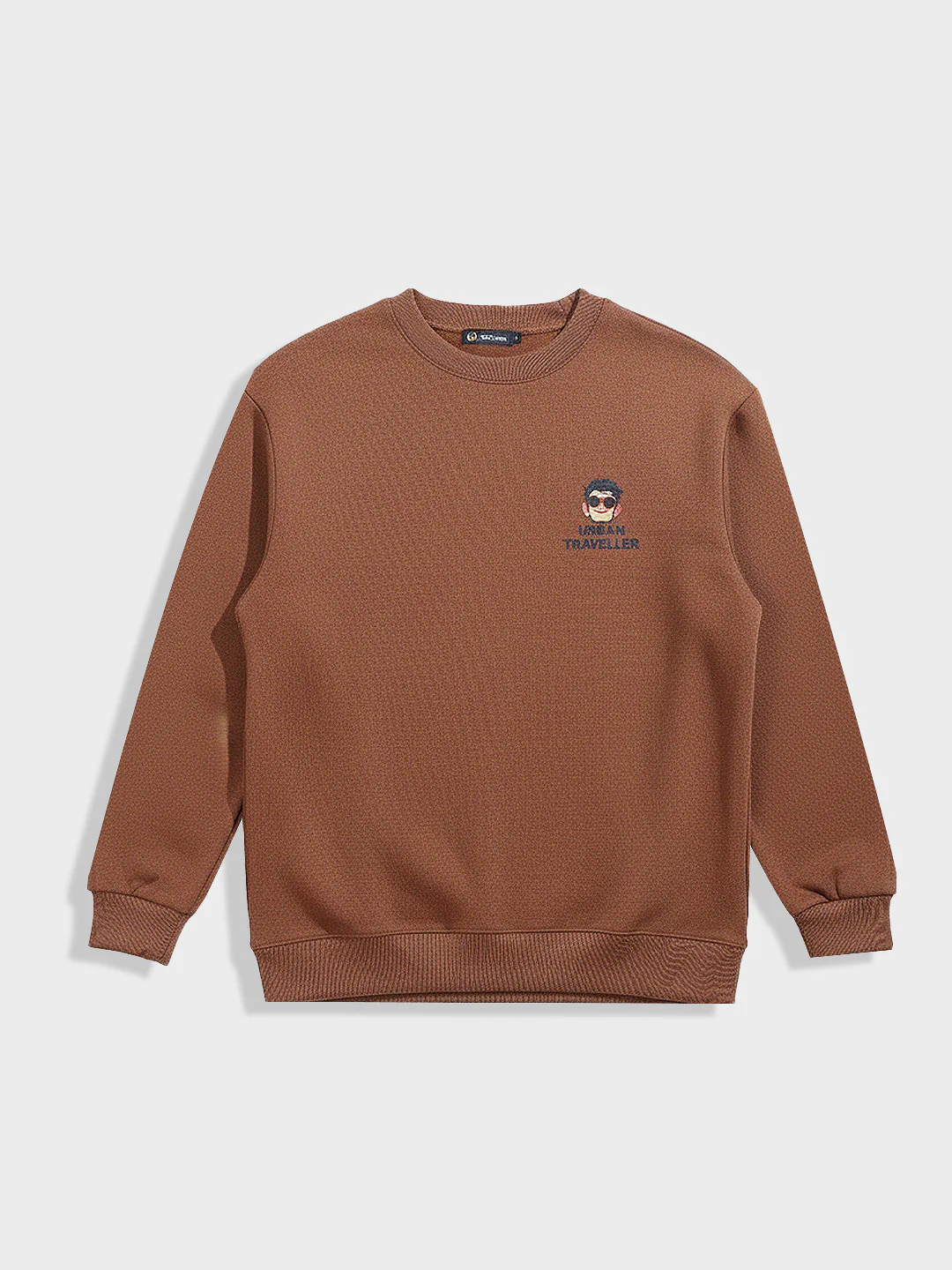 Men's Brown Relaxed Fit Embroided Casual Sweatshirt - Image 3