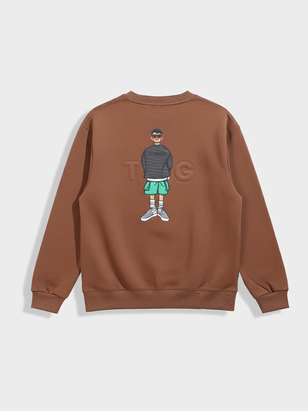 Men's Brown Relaxed Fit Embroided Casual Sweatshirt - Image 4