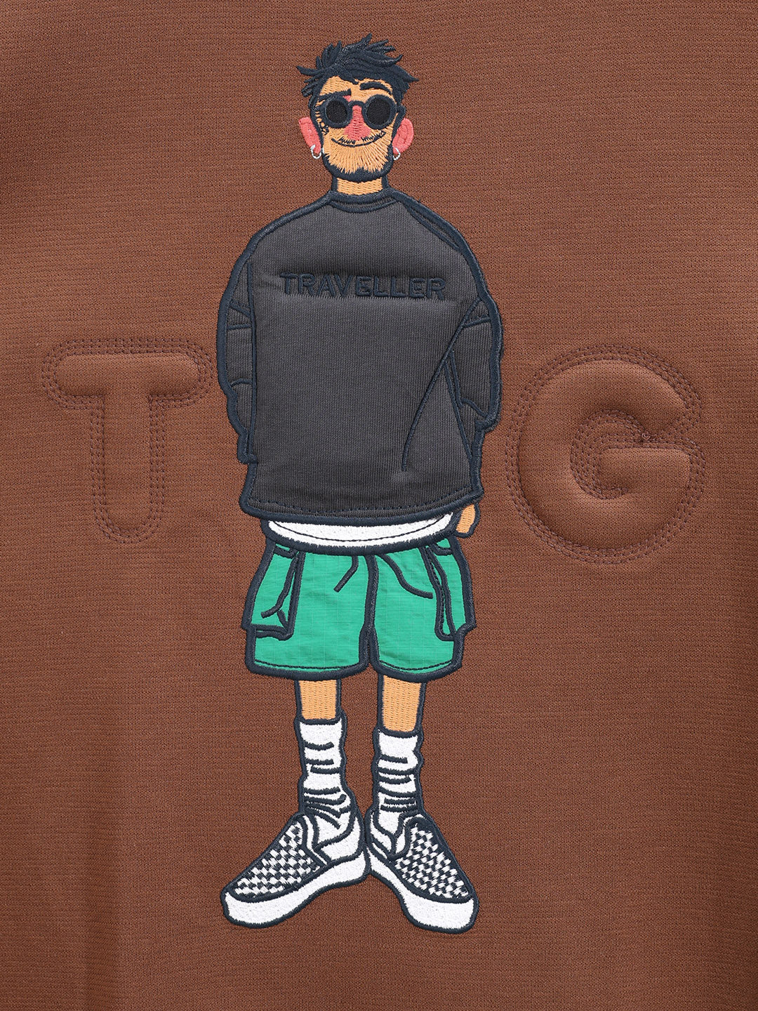 Men's Brown Relaxed Fit Embroided Casual Sweatshirt - Image 5